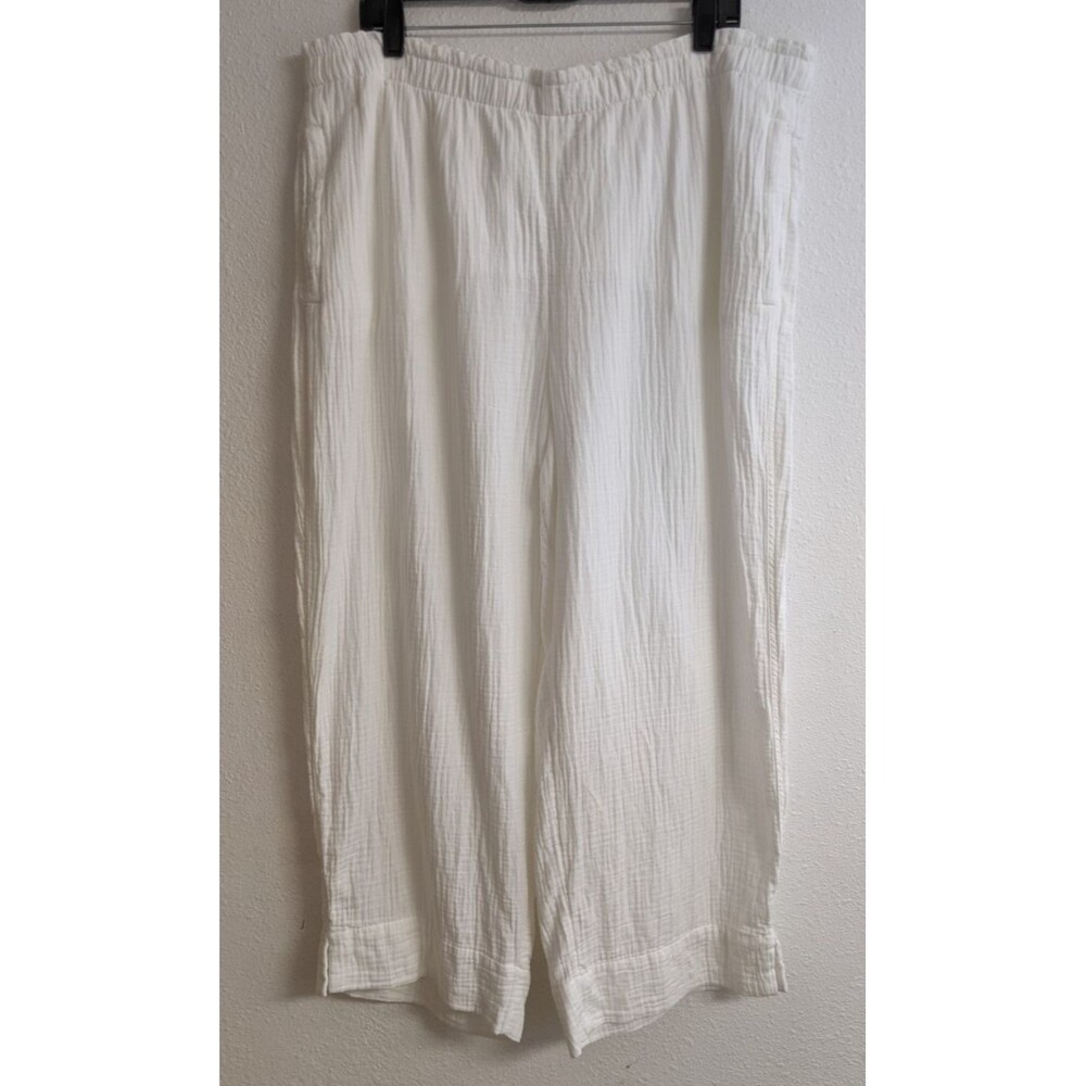 COLDWATER CREEK Women's Plus Size White Cotton Gauze Pull-On Cropped Pants 1X